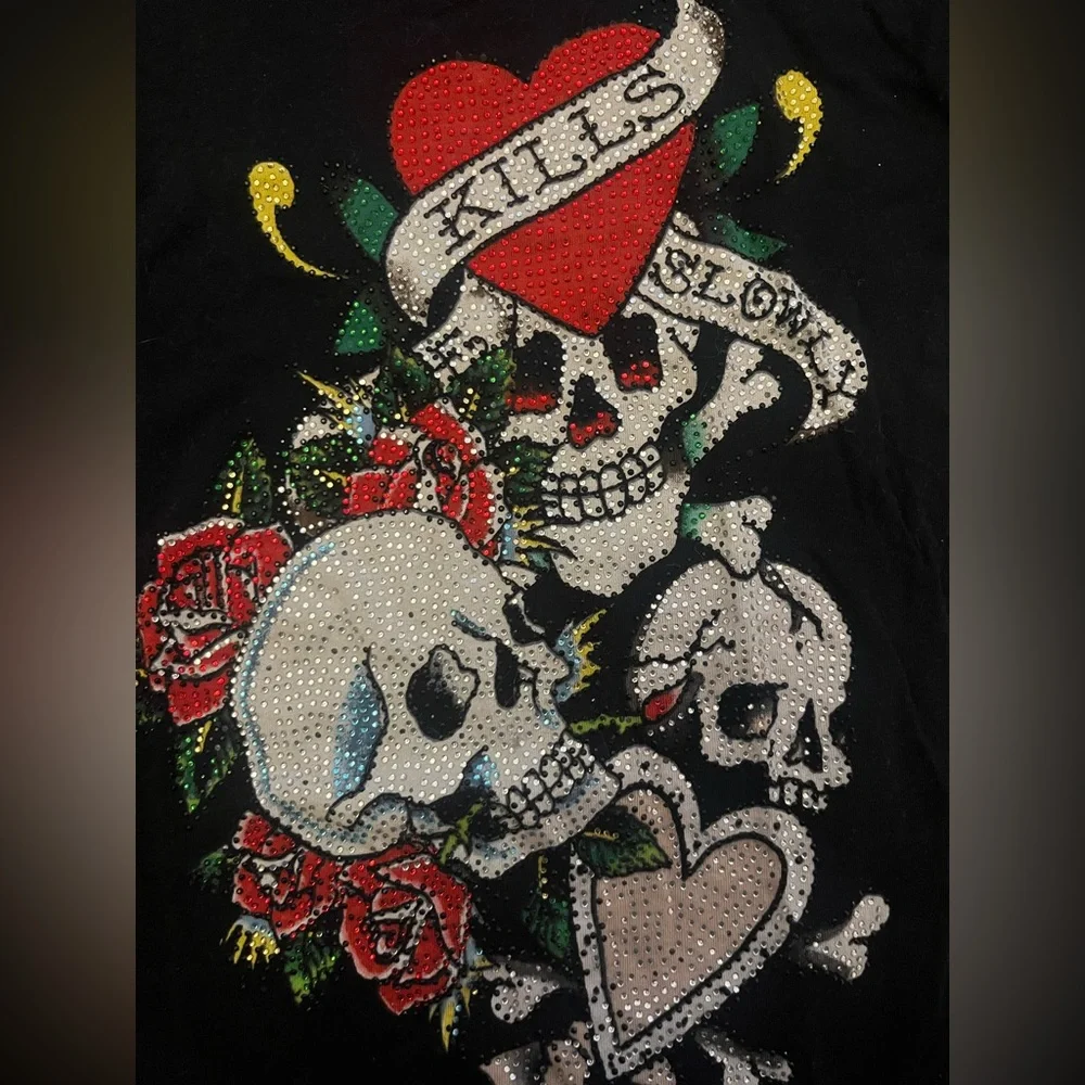 Vintage y2k Ed Hardy rhinestone graphic tshirt - Picture 2 of 6